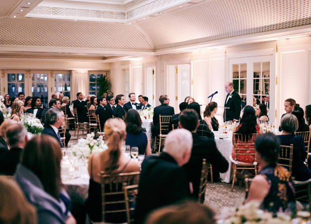 An event hosted at The Hay-Adams hotel, showcasing its decorative ceilings and furnishings.